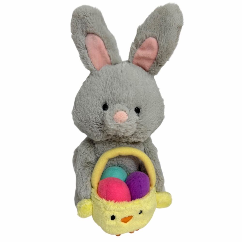 GUND Easter Bunny Plush Gray Rabbit w/ Chick Basket & Eggs 12” Stuffed Animal